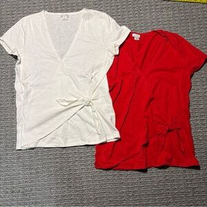 Lot Of Two  J Crew T-Shirt Women's Small V-Neck Short Sleeve Tie Wrap Top